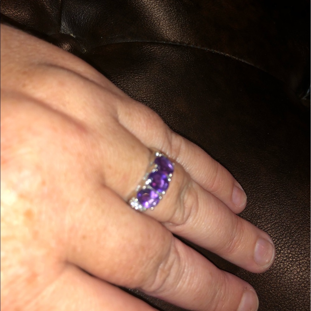 Genuine Amethyst Three Stone Ring - image 2